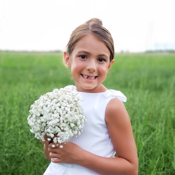 White satin flower girl dress size 7 - Picture 4 of 6